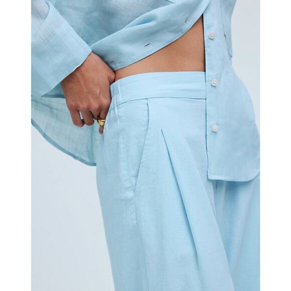 Madewell Pants Petite Pull-On Straight Crop Linen Blend Blue Heron NWT Size 8P - Picture 5 of 12
